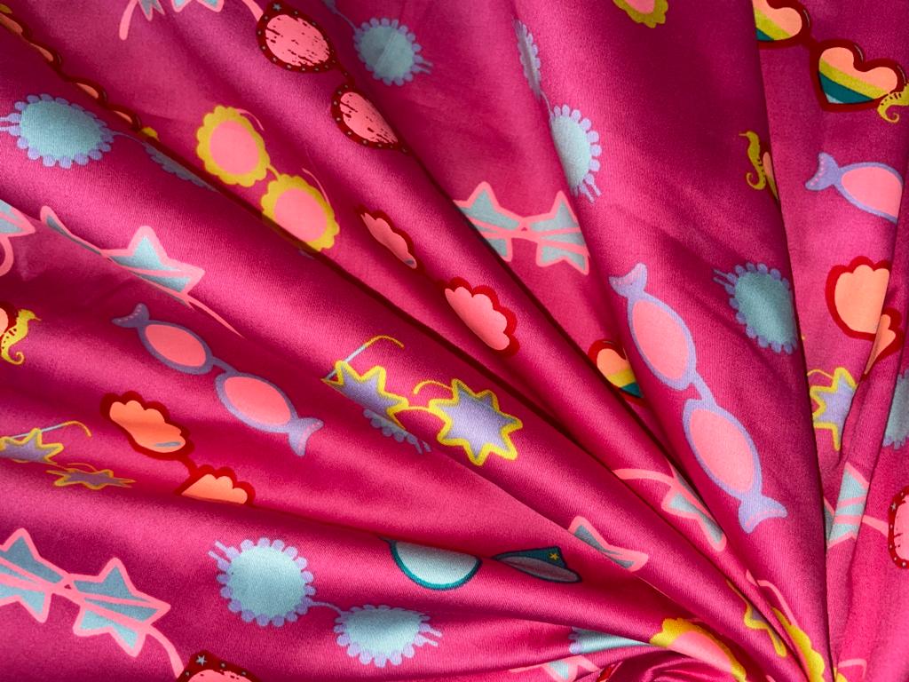 Satin fabric LIVA Bubble Gum Print 58" wide