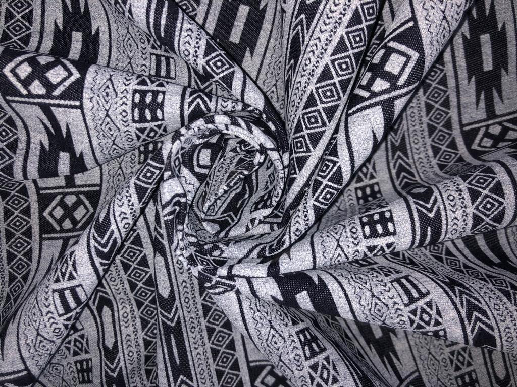 100% Cotton Denim Fabric 58" wide GREY/BLACK ABSRACT DESIGN [15576]