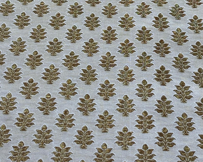 Silk Brocade fabric 44" dark ivory with antique gold jacquard motifs available in 2 designs leaf and paisley BRO1053