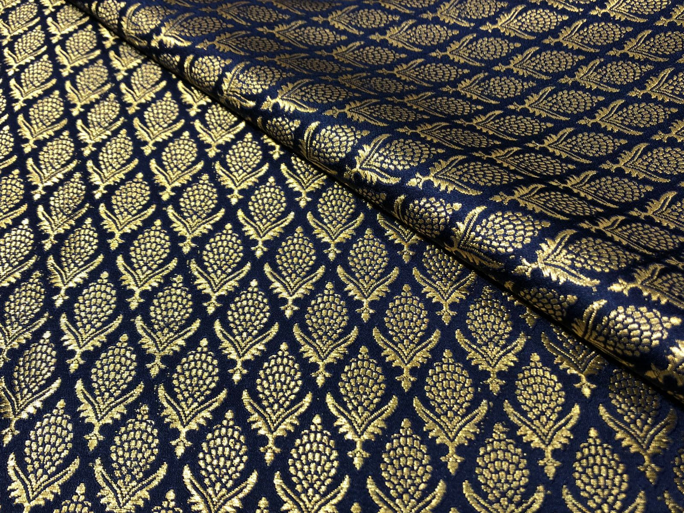 Silk Brocade fabric 44"navy with gold  jacquard motifs BRO1058[4]
