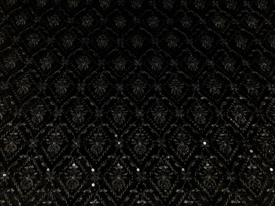 Brocade Velvet Embroidered fabric black color 60" wide 2 styles a black and silver and black with sequence BRO1088