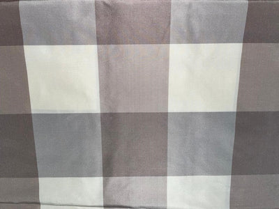 SILK TAFFETA FABRIC Ivory &amp; aubergine x brown colour plaids 54&quot; wide Taf#C20