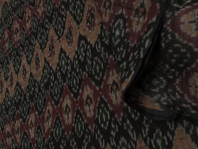 100% pure silk dupion ikat fabric black maroon x green color 44" wide [8374]