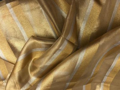 Cotton Tissue  sheer dyeable stripes in gold and silver 44" wide [18357]