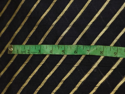 100% Silk Brocade in raw silk fabric available in 2 colors black and peacock blue with gold metallic stripe 44" wide BRO1070[3/4]