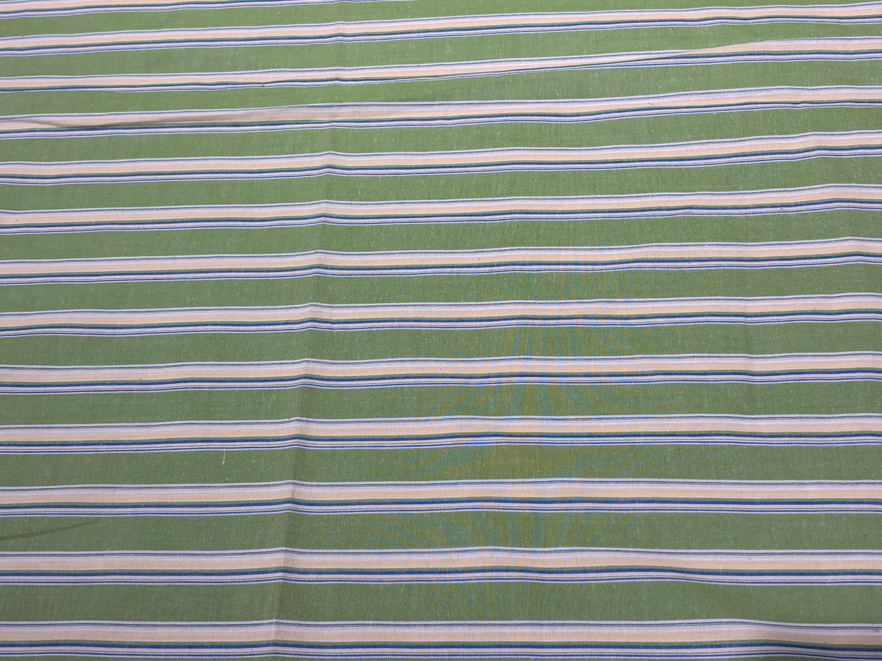 100% Cotton Poplin 56" wide  green ,blue , yellow stripes  [18268]