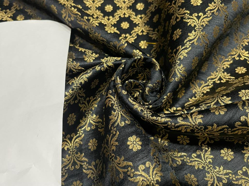 Silk Brocade fabric  44" wide BRO905 available in 6 colors [EMERALD GREEN/ BLUEISH GREY /BLACK/ WINE /RED/ MANGO YELLOW][15485/15487