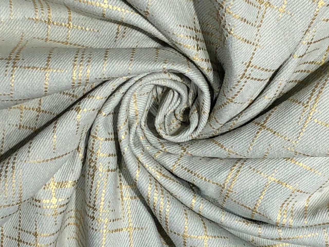 100% Cotton Denim Fabric with foil print 58" wide available in 3 colors light dusty green, light blue and darker blue[17720/21/22]