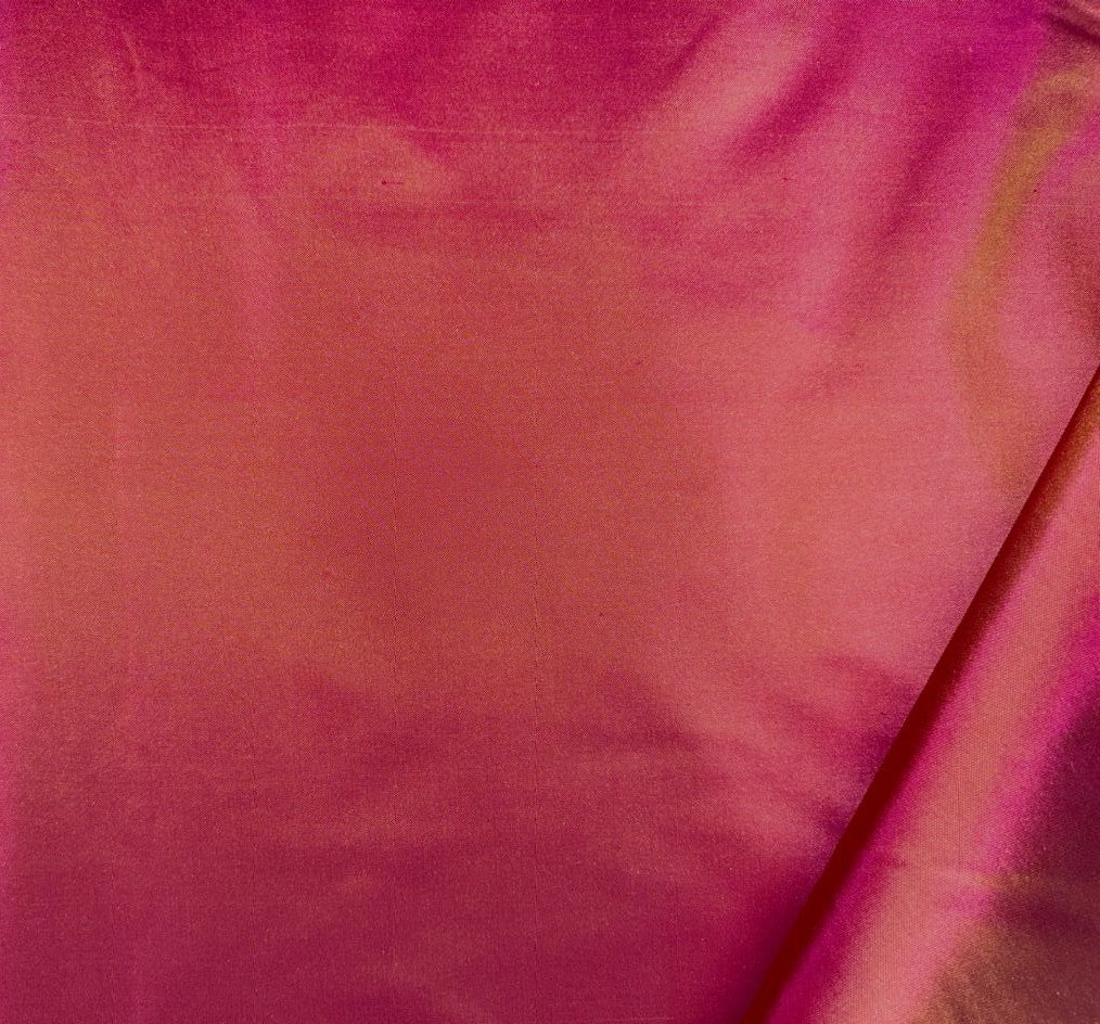 100% pure silk TAFETTA  fabric 2 tone golden yellow x hot pink TAF349