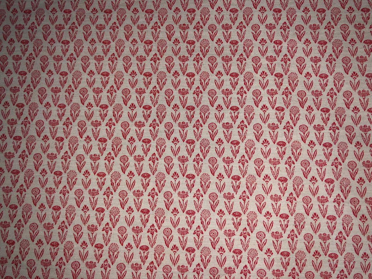 100% Cotton Linen  print 58" wide FLORAL PRINT motif's available in 2 colors red and cream ,blue and cream [17217/18]