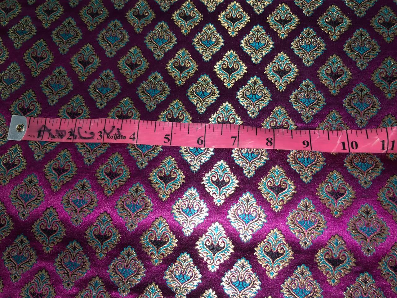 Silk Brocade fabric 44" magenta with teal and  gold metallic jacquard  motif BRO1056[1]