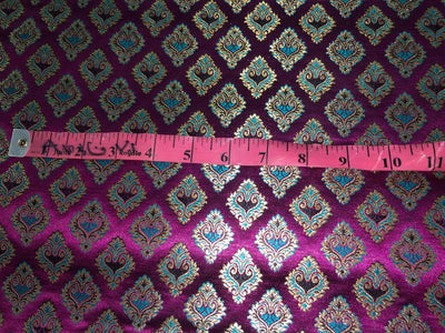 Silk Brocade fabric 44" magenta with teal and  gold metallic jacquard  motif BRO1056[1]