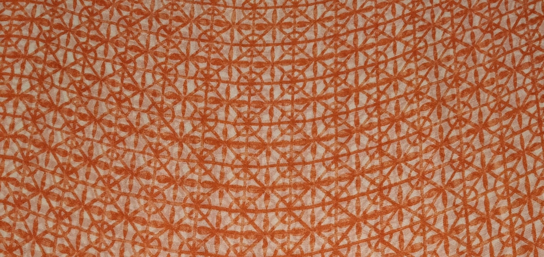 Silk chiffon printed  fabric dusty orange geometric  44" wide