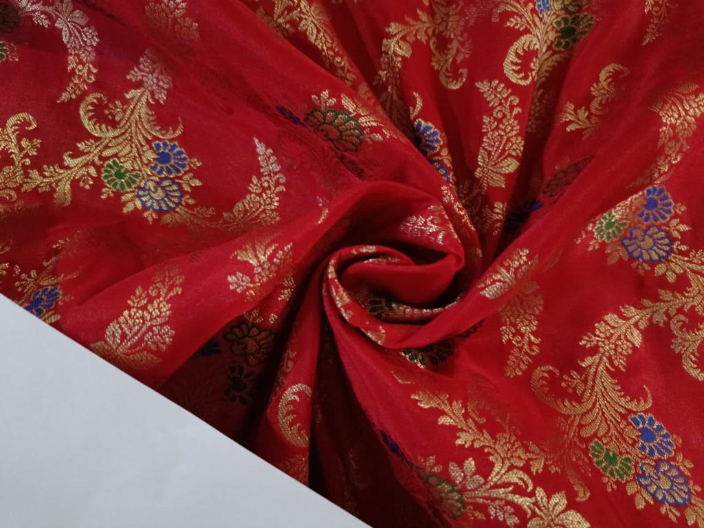 Silk Brocade fabric RED x metallic GOLD color 44" wide BRO882[2]