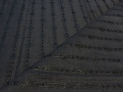 100% Silk munga Brocade fabric dark ivory with gold Zari horizontal stripes with floral jacquard BRO1090[3]