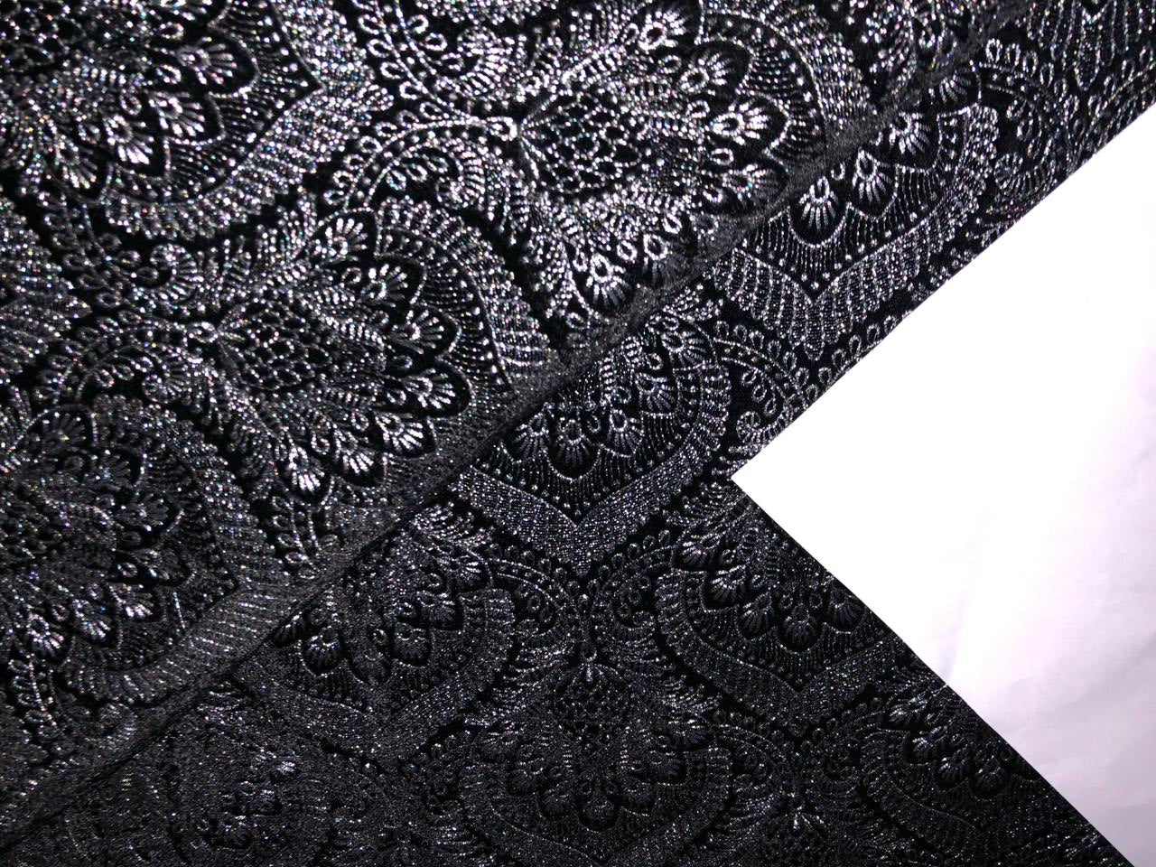 Brocade Velvet Embroidered fabric black color 44" wide 5 DESIGNS BRO866[4] BLACK AND SILVER BRO866[3] BLACK AND GOLD BRO936[1] BLACK AND SUBTLE GOLD JACQUARD BRO936[2] BLACK AND SUBTLE SILVER JACQUARD BRO936[3] JET BLACK JACQUARD