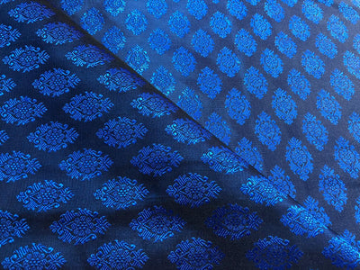 Silk Brocade fabric blue x black with blue motif   jacquard  BRO1020[4]