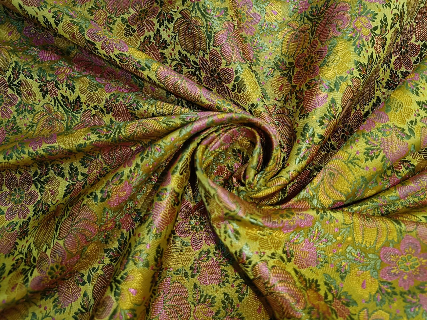 Silk Brocade fabric Gold Green and Pink color 44" wide BRO886A[1]