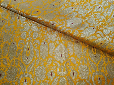 Silk Brocade King Khab fabric  36" wide BRO885 available in 4 colors [BURGUNDY /TURMERIC/ GREEN/ CREAM]