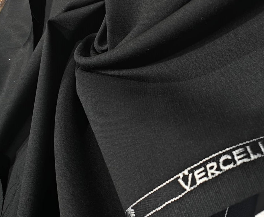 100% WOOL SUITING VERCELLI AUSTRALIAN MERINO WOOL BLACK COLOR LUXURY SUITING [17126]