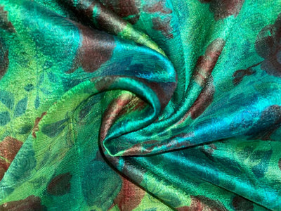 100% silk Dupion fabric shaded green floral print 40" wide SLUBS 16mm DUPPRT41[2]