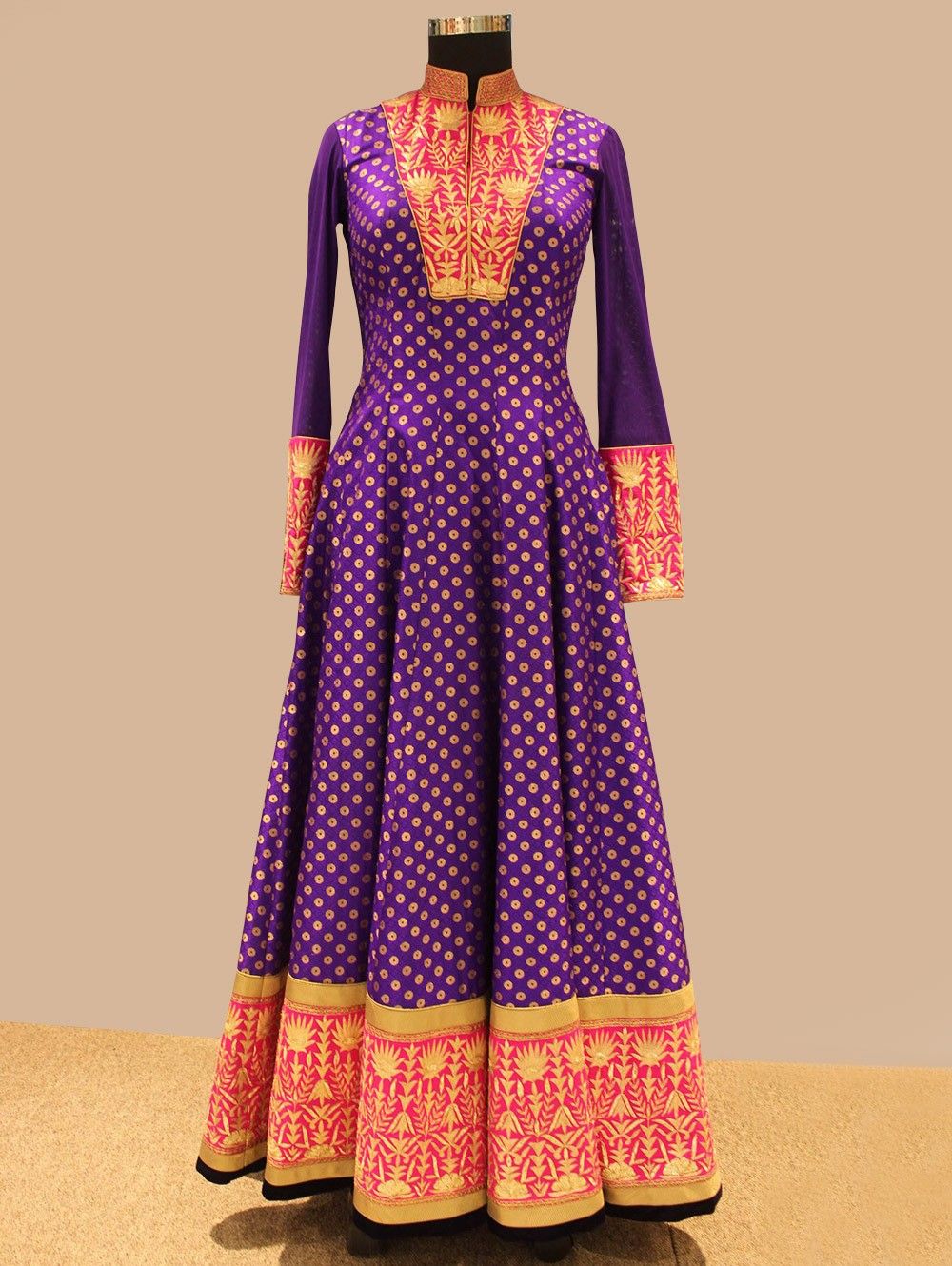 Silk Brocade Fabric Purple &amp; Dull Gold Metallic BRO135[2]