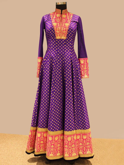 Silk Brocade Fabric Purple &amp; Dull Gold Metallic BRO135[2]