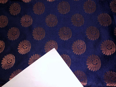 Silk Brocade fabric with Metallic gold motif Jacquard  44" wide NAVY BRO822A[4]