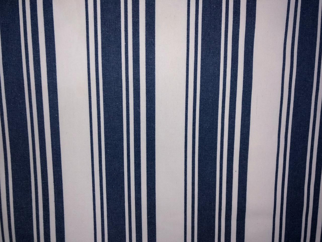 100% Cotton Denim Fabric 58" wide available in 4  different stripe designs 2 navy and white stripes and 2 navy and cream stripe