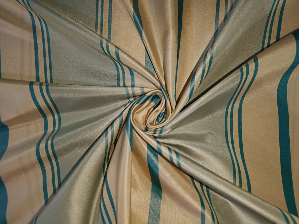 100% Silk Taffeta Fabric Icy Blue & butter Gold stripes 54" wide Taf#S110