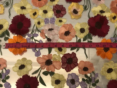 NET WHITE WITH BEAUTIFUL MULTI COLOURED FLOWERS [18544]