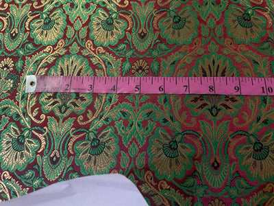Silk Brocade fabric green and red with metallic gold  jacquard 44" WIDE BRO898A[3]