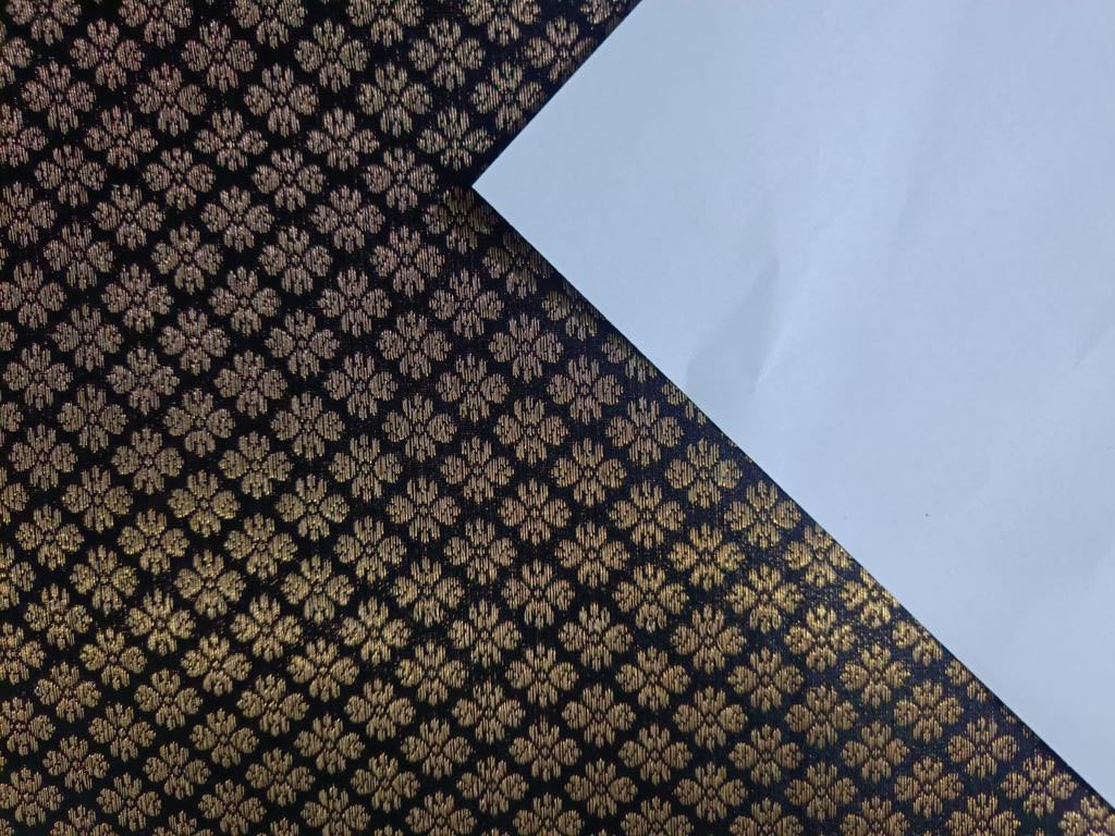 SILK BROCADE FABRIC navy and metallic copper gold COLOR 44" WIDE BRO388[3]