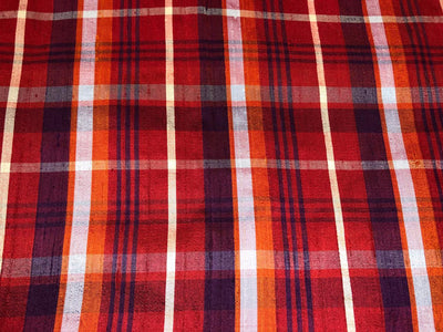 100% SILK DUPION Red tartan  plaids 54&quot; wide DUPC129