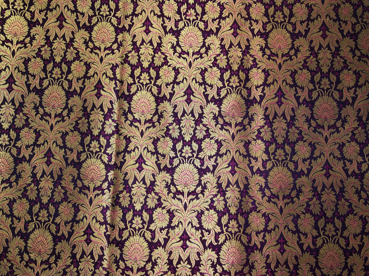 Silk Brocade fabric with beautiful gold  jacquard available in 3 colors teal ,red and mulberry BRO1075