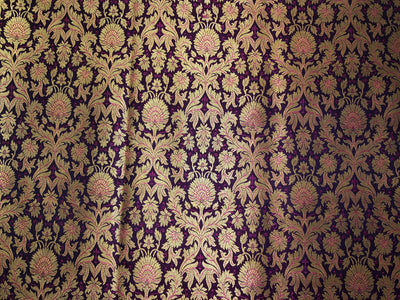 Silk Brocade fabric with beautiful gold  jacquard available in 3 colors teal ,red and mulberry BRO1075