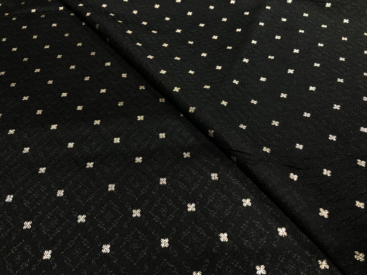 Silk Brocade fabric  self jacquard with subtle white gold metallic dots jacquard available in 5 colors black ,red x pink,mulberry,mustard, and purple BRO1013