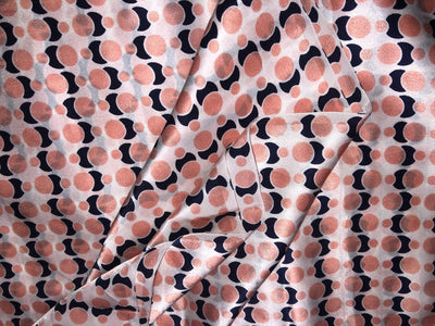 100% Pure Silk Satin 80 grams ivory  with peach and black  abstract print 54"Wide Fabric [18289]