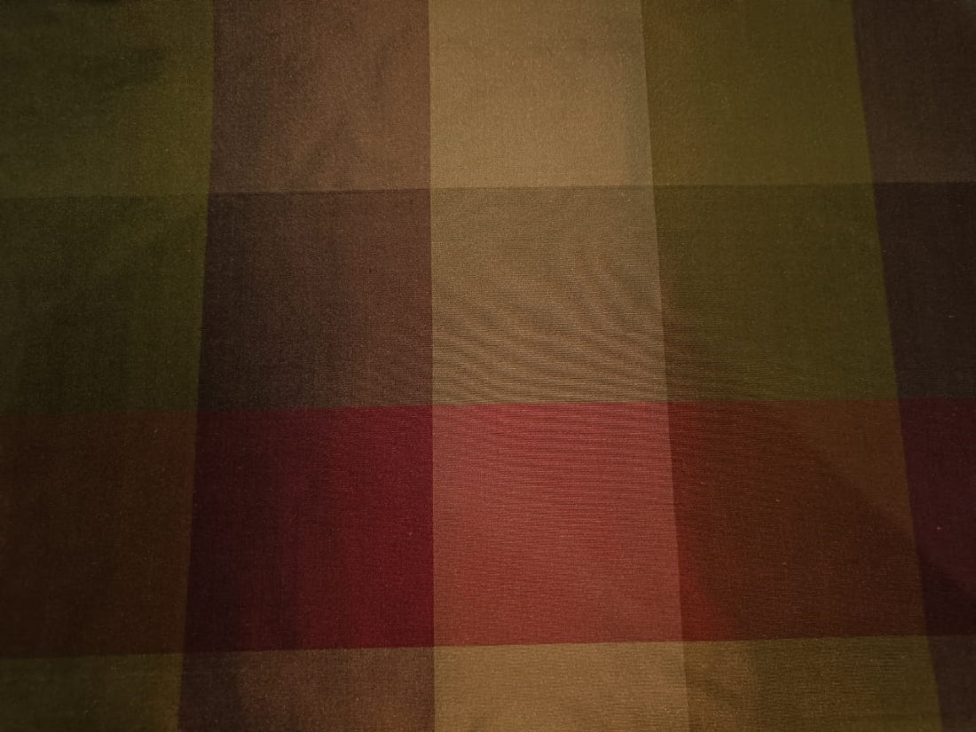 Silk Taffeta Fabric Shades of Red, Brown Green plaids 54" wide TafC15[3]