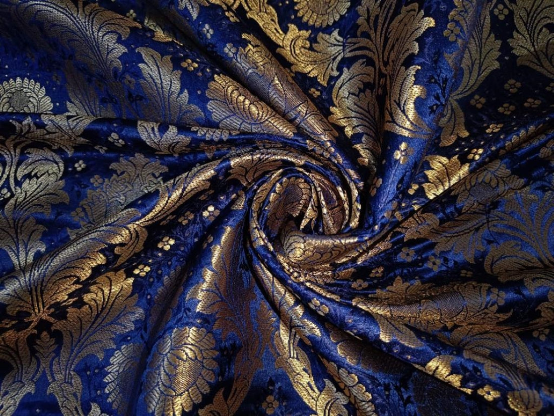 Silk Brocade Fabric Deep blue x metallic gold color 44" wide BRO709[2]