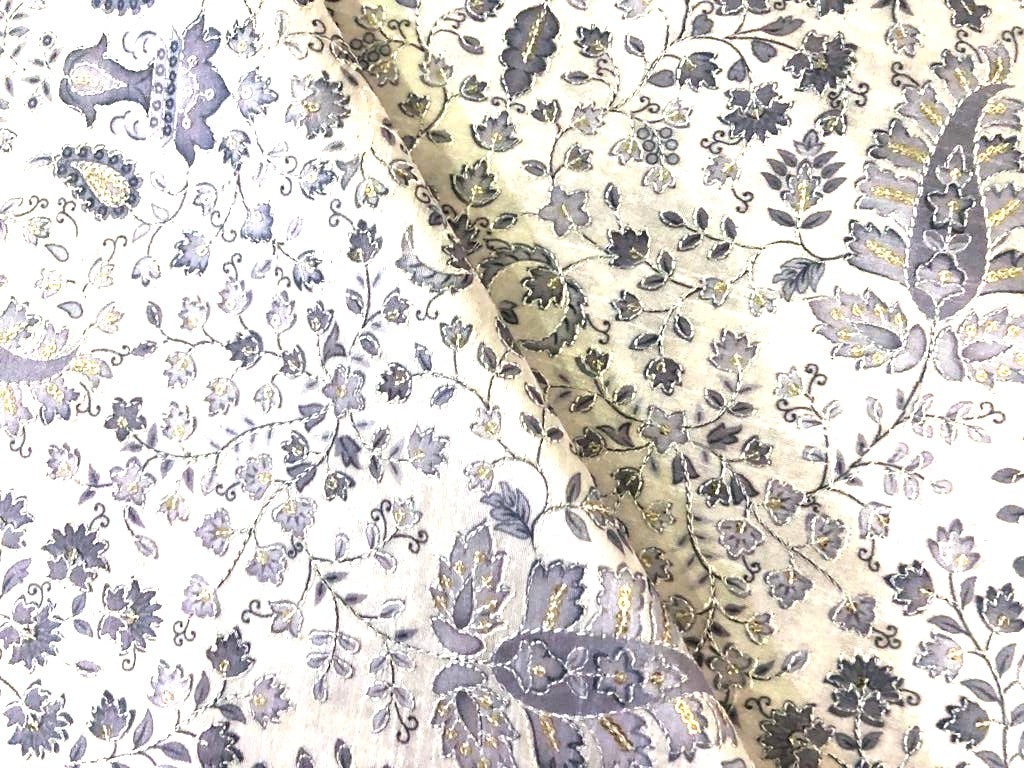Silk Brocade fabric IVORY embroidered with subtle gold sequence 54" wide BRO912[3]