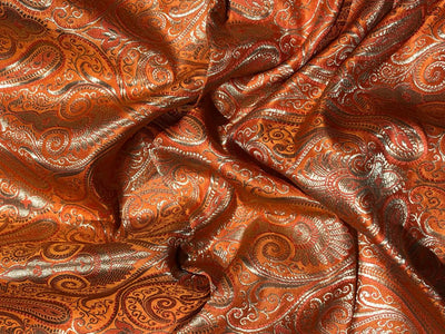 Silk Brocade fabric 44" paisley metallic gold  jacquard available in 2 colors bright orange and turquoise blue  BRO1049