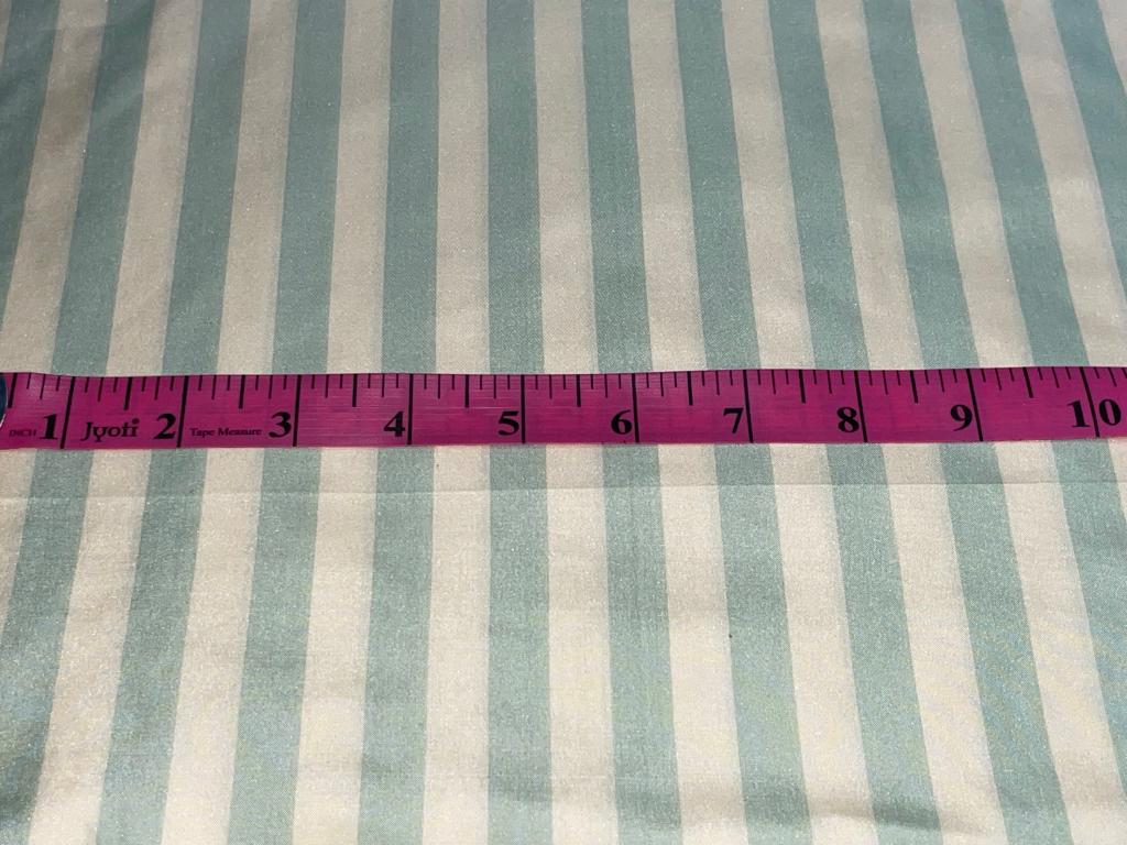 100% Silk Taffeta Sea Green And Cream stripe TAFS100