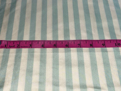 100% Silk Taffeta Sea Green And Cream stripe TAFS100