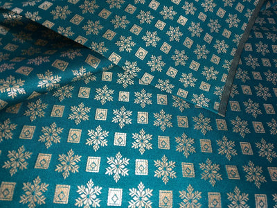 Silk Brocade fabric with MOTIF WHITE GOLD jacquard  available in 2 colors  TURQUOISE BLUE AND TEAL BRO1015