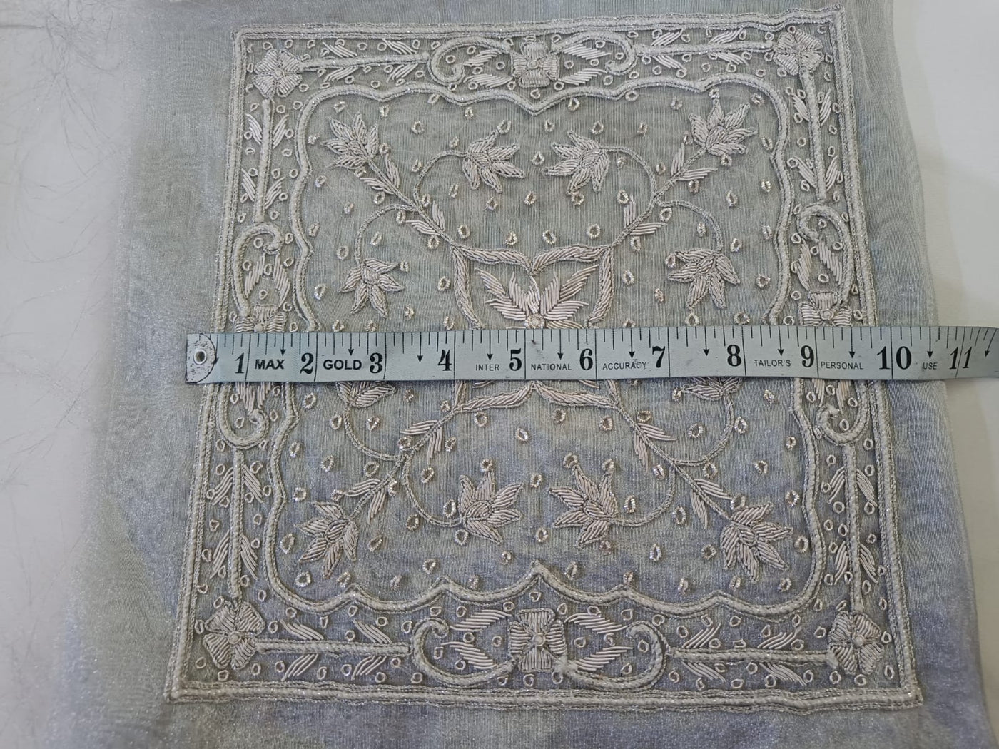 ZARDOSI EMBROIDERED SILVER MOTIF 10" X `10" available in 5 designs