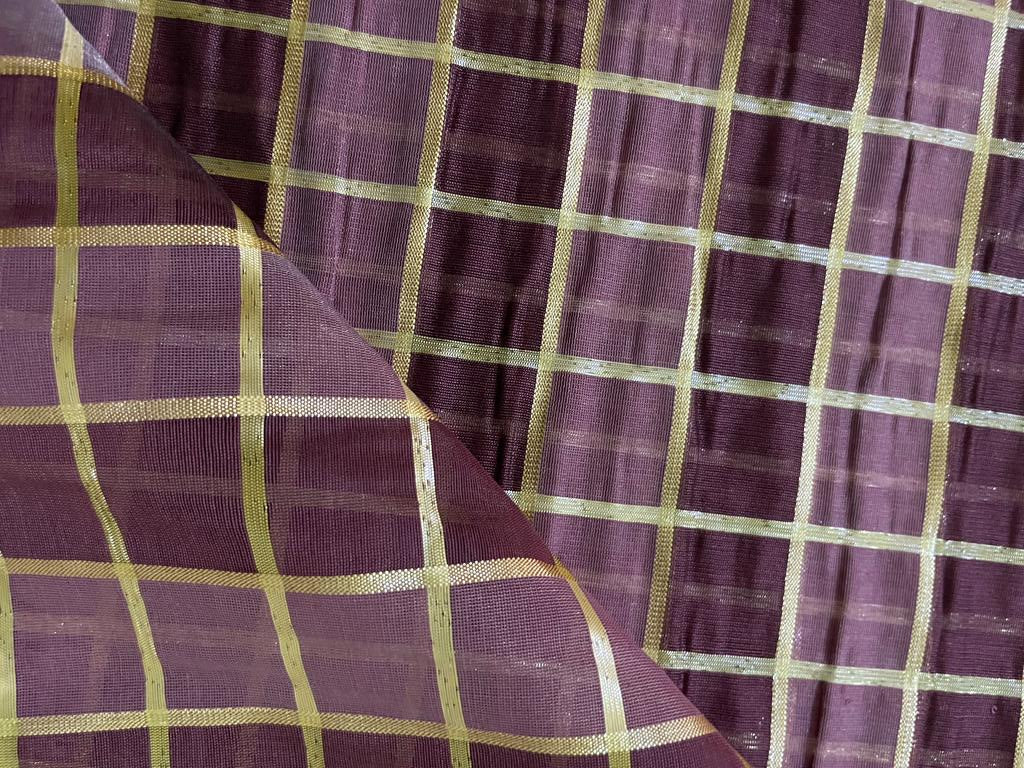 cotton chanderi fabric plaids shade of maroon X metallic gold color 44" wide [9257]