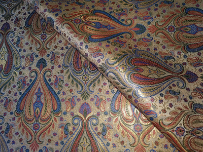 Silk Brocade fabric white gold  with metallic  gold blue and red paisley jacquard COLOR 44" WIDE BRO898[3]