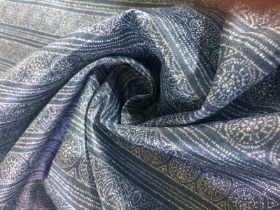 Silk Brocade fabric BLUE GREY COLOR jacquard stripes and circles with subtle silver sequence 54" wide BRO912[6]