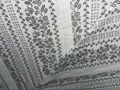 100% Pure Cotton Dobby print  fabric black and white floral 58" wide [17212]
